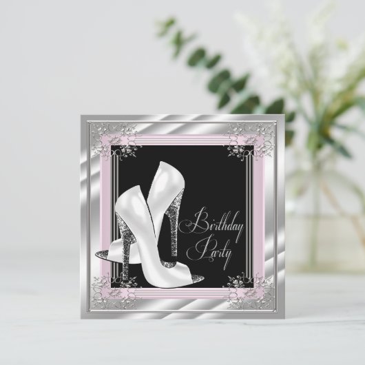 Invitation Fête d'anniversaire chic rose pâle (Debout devant)