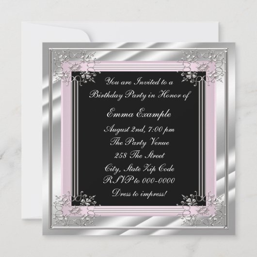 Invitation Fête d'anniversaire chic rose pâle (Dos)