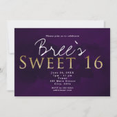 Invitation Fête d'anniversaire chic Sweet 16 en violet, noir (Devant)