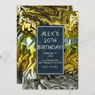 Invitation Fête d'anniversaire Chrome Liquid Gold Silver