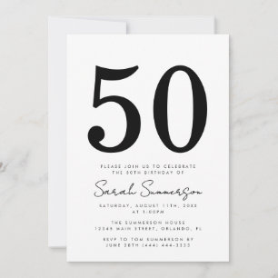 Invitation Fête d'anniversaire cinquante ans 50 typographie n