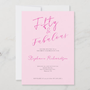 Invitation Fête d'anniversaire cinquante ans rose Script Fift