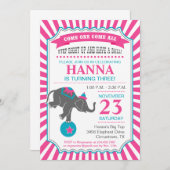 Invitation Fête d'anniversaire Circus Elephant (Devant / Derrière)