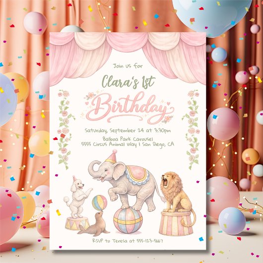 Invitation Fête d'anniversaire Cirque Pastel