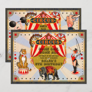 Invitation Fête d'anniversaire cirque rétro vintage