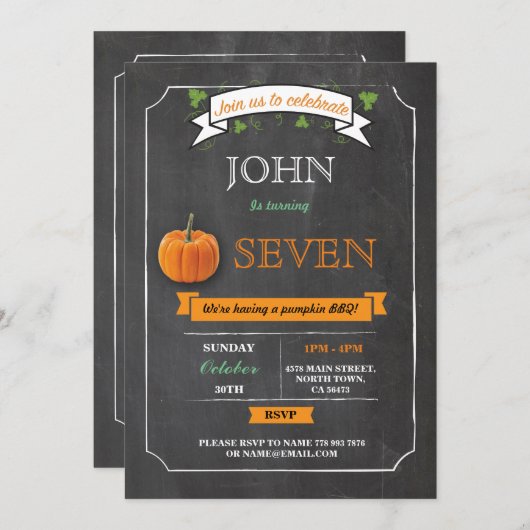 Invitation fête d'anniversaire Citrouille 5e 6e 7e 8e Invitat (Devant / Derrière)