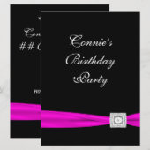 Invitation Fête d'anniversaire classe rose fuchsia (Devant / Derrière)