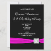Invitation Fête d'anniversaire classe rose fuchsia (Dos)
