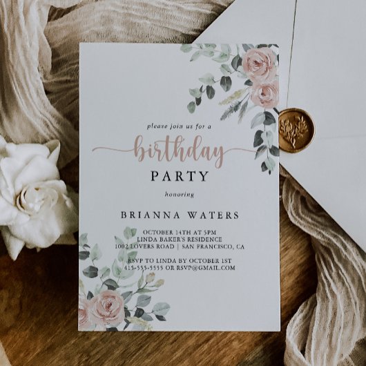 Invitation Fête d'anniversaire classique rose rose rose Dusty
