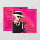 Invitation Fête d'anniversaire Classy Diva rose vif (Devant / Derrière)