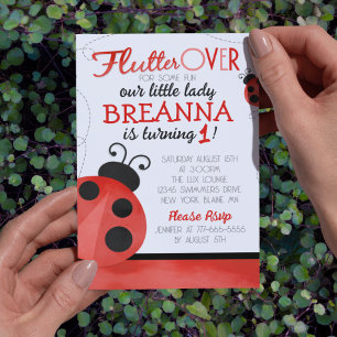 Invitation Fête d'anniversaire coccinelle à l'aquarelle