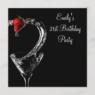 Invitation Fête d'anniversaire Cocktail Martini aux fraises