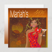Invitation Fête d'anniversaire cocktail Pretty Lady amber/rou (Devant / Derrière)