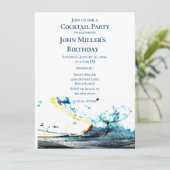 Invitation Fête d'anniversaire Cocktail Vague Bleue Abstraite (Debout devant)