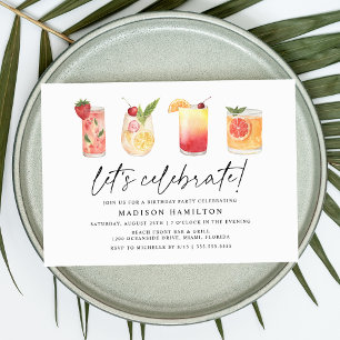 Invitation Fête d'anniversaire cocktails d'été aquarelle