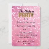 Invitation Fête d'anniversaire coeurs roses blancs Paillettes (Devant)