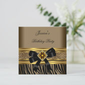 Invitation Fête d'anniversaire Coffee Gold Black Leopard Zèbr (Debout devant)