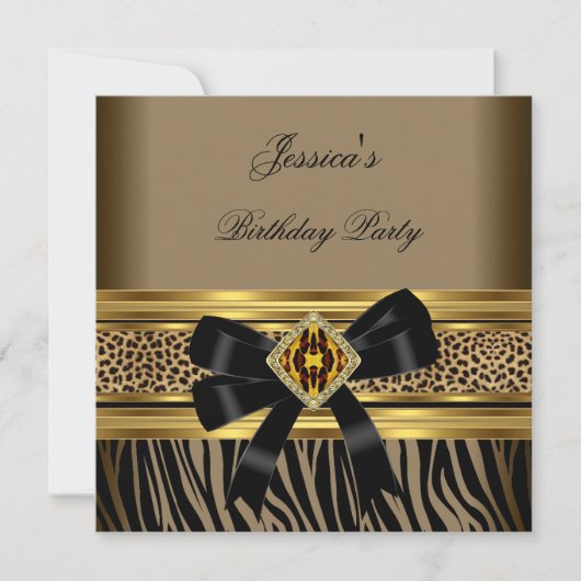 Invitation Fête d'anniversaire Coffee Gold Black Leopard Zèbr (Devant)