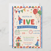 Invitation Fête d'anniversaire Color Pop FIVE (Devant)