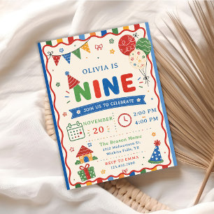 Invitation Fête d'anniversaire Color Pop NINE