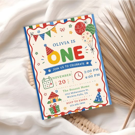 Invitation Fête d'anniversaire Color Pop ONE