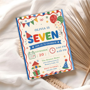 Invitation Fête d'anniversaire Color Pop SEVEN