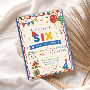 Invitation Fête d'anniversaire Color Pop SIX