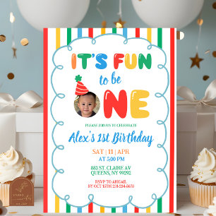 Invitation Fête d'anniversaire Coloré Garçon Fun to be ONE
