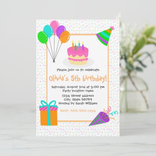 Invitation Fête d'anniversaire colorée (Debout devant)