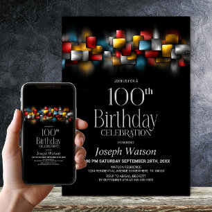 Invitation Fête d'anniversaire colorée abstraite de 100 ans