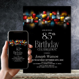 Invitation Fête d'anniversaire colorée abstraite de 85 ans