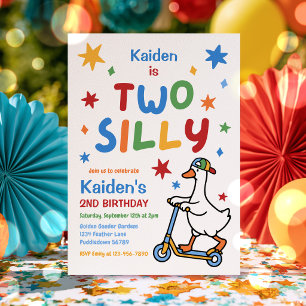 Invitation Fête d'anniversaire colorée de 2 ans pour deux gar