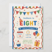 Invitation Fête d'anniversaire colorée de 8 ans (Devant)