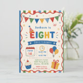 Invitation Fête d'anniversaire colorée de 8 ans (Debout devant)