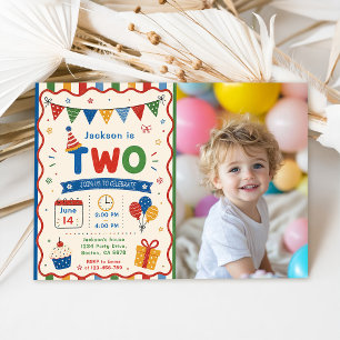Invitation Fête d'anniversaire colorée de Deux 2 ans