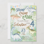 Invitation Fête d'anniversaire colorée de dinosaures (Devant)