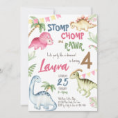 Invitation Fête d'anniversaire colorée de dinosaures (Devant)