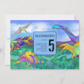 Invitation fête d'anniversaire colorée de dinosaures (Devant)