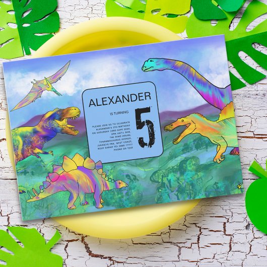 Invitation fête d'anniversaire colorée de dinosaures