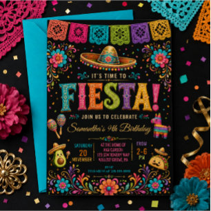 Invitation Fête d'anniversaire colorée de la fiesta mexicaine