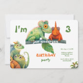 Invitation Fête d'anniversaire colorée de lézard (Devant)