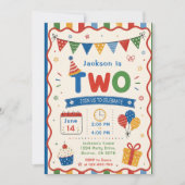 Invitation Fête d'anniversaire colorée DEUX 2 ans (Devant)