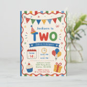 Invitation Fête d'anniversaire colorée DEUX 2 ans (Debout devant)