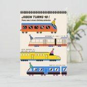 Invitation Fête d'anniversaire colorée du train (Debout devant)