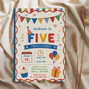 Invitation Fête d'anniversaire colorée FIVE 5 ans