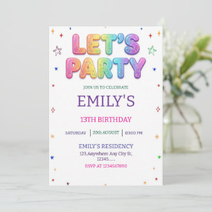 Invitation Fête d'anniversaire colorée Let's Party