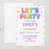 Invitation Fête d'anniversaire colorée Let's Party (Devant / Derrière)