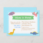 Invitation Fête d'anniversaire colorée mignonne de dinosaure (Devant / Derrière)
