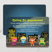 Invitation Fête d'anniversaire colorée mignonne de super (Devant / Derrière)