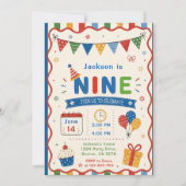 Invitation Fête d'anniversaire colorée NINE 9 ans (Devant)